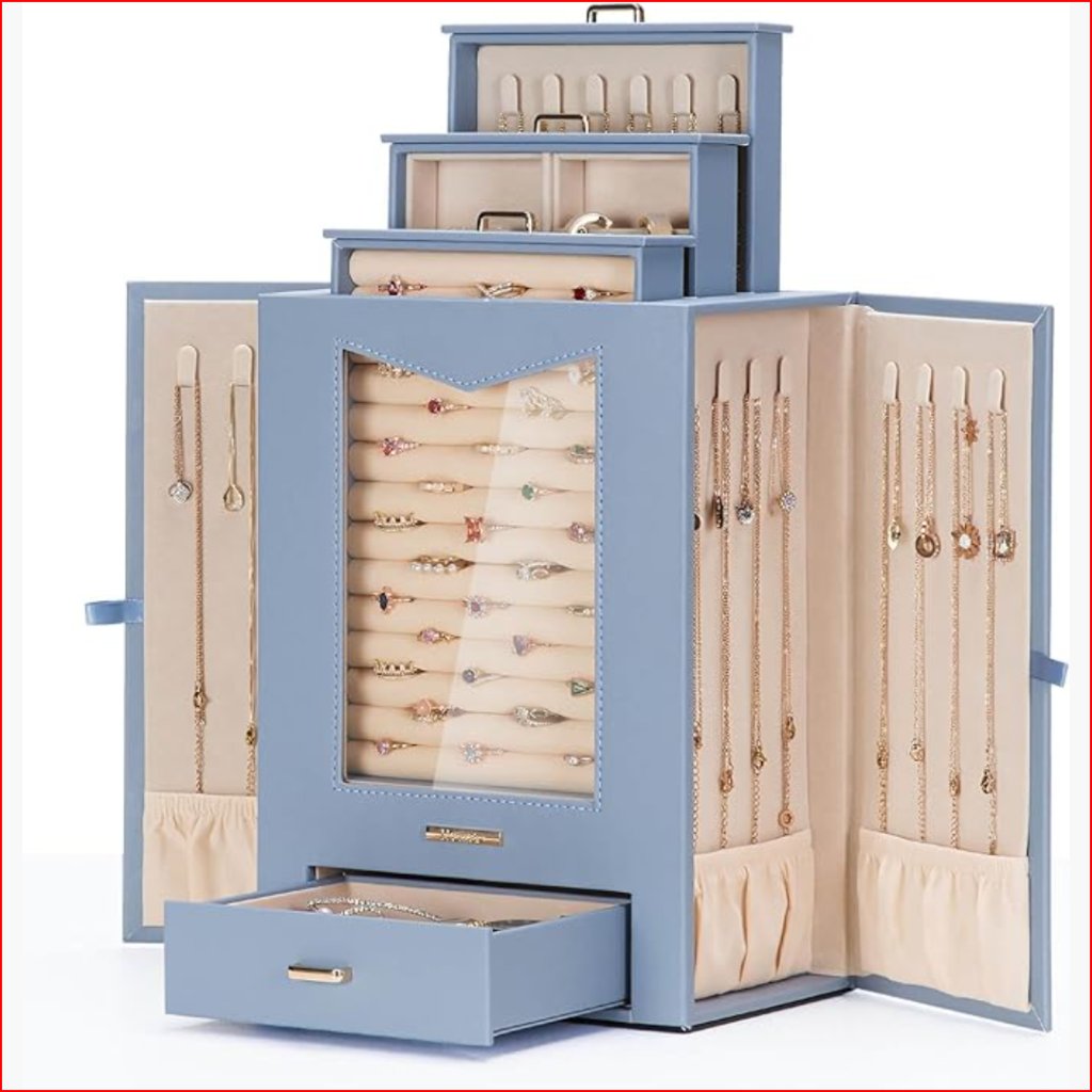 Faux Leather Jewelry Box With Transparent Window And Magnetic Closure